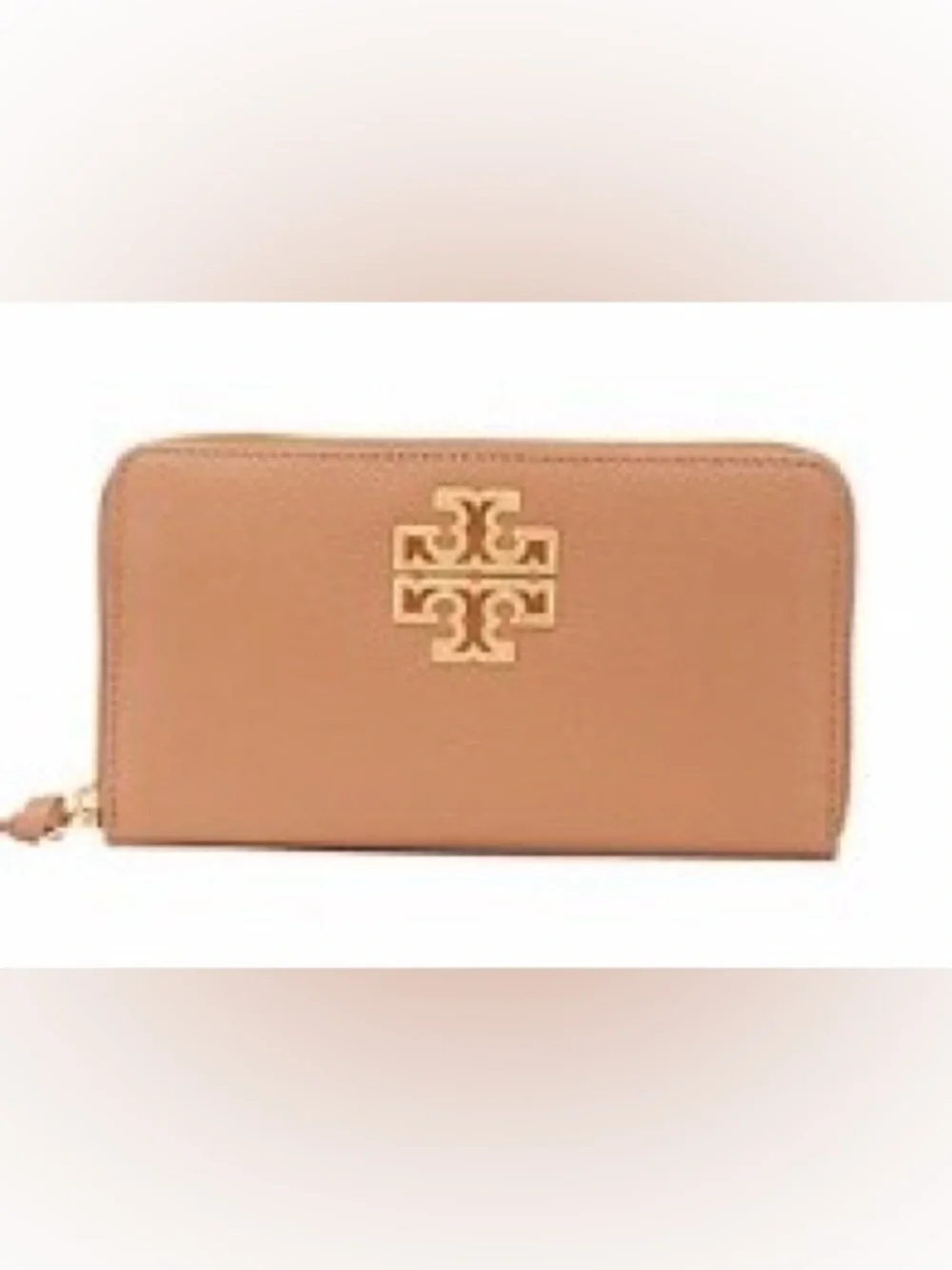 Tory Burch Brown Tan Britten Continental Leather Wallet with Gold Logo
